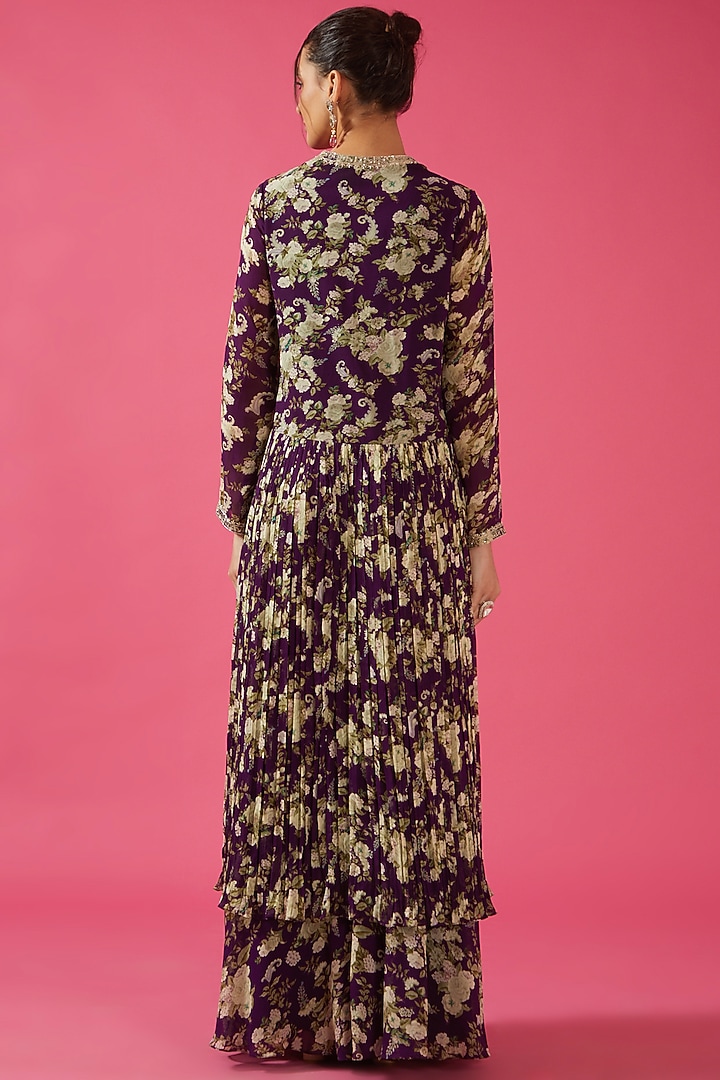 Purple Chiffon Printed Wedding Sharara Set by Sana Barreja at Pernia's Pop Up Shop