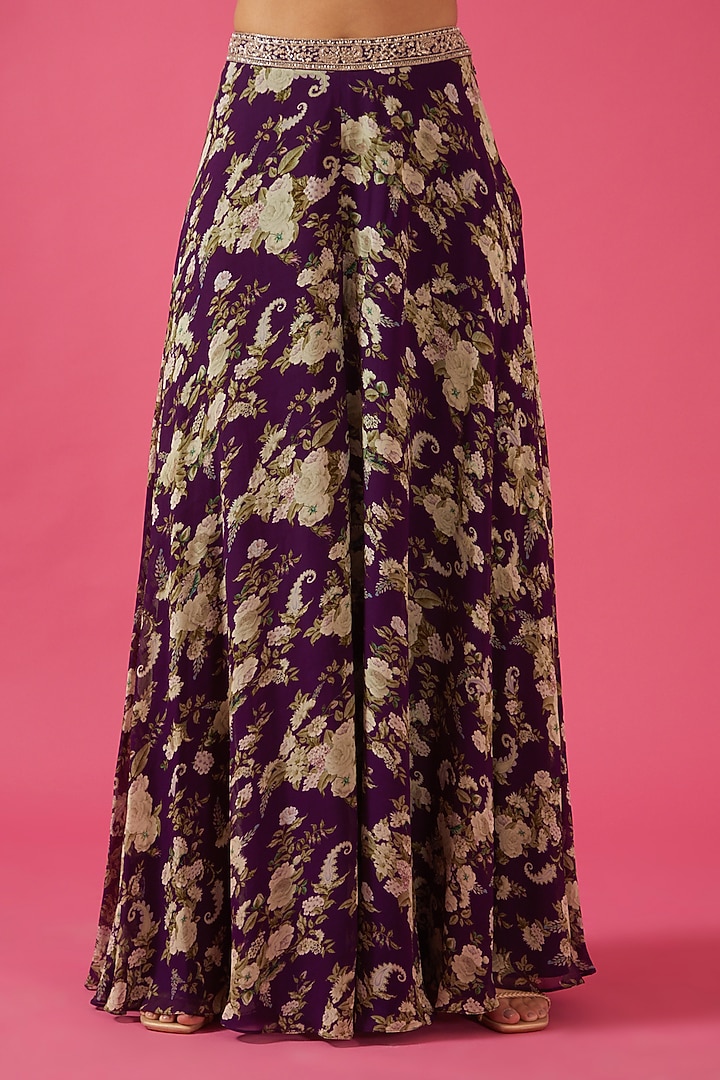 Purple Chiffon Printed Wedding Sharara Set by Sana Barreja at Pernia's Pop Up Shop