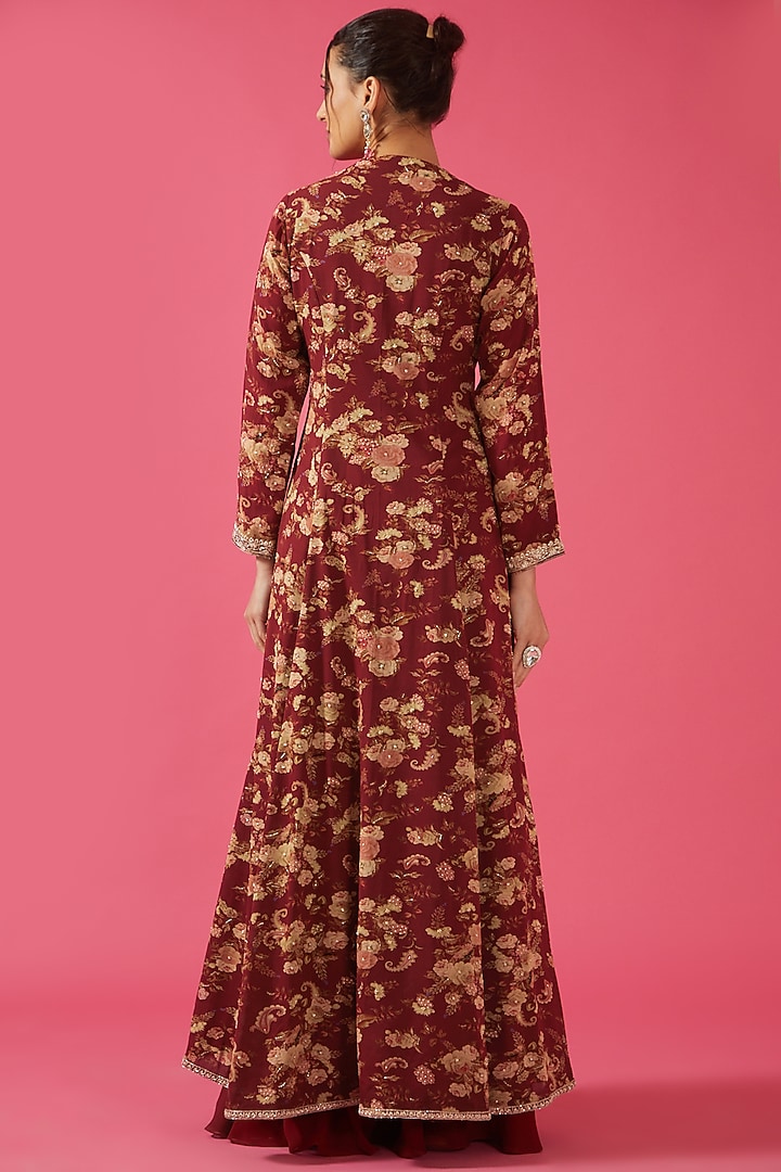 Red Chiffon Paisley Printed Wedding Sharara Set by Sana Barreja at Pernia's Pop Up Shop