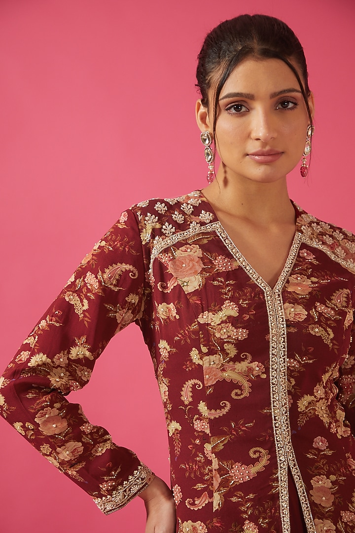 Red Chiffon Paisley Printed Wedding Sharara Set by Sana Barreja at Pernia's Pop Up Shop