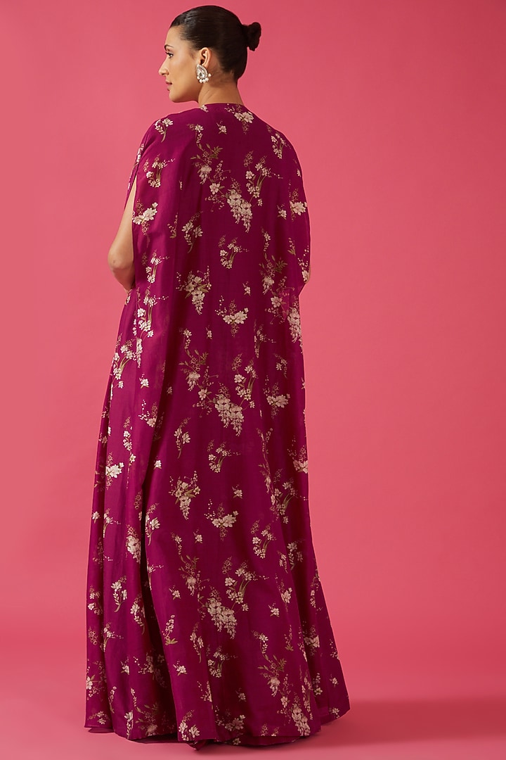 Fuchsia Georgette Embroidered Jacket Wedding Lehenga Set by Sana Barreja at Pernia's Pop Up Shop