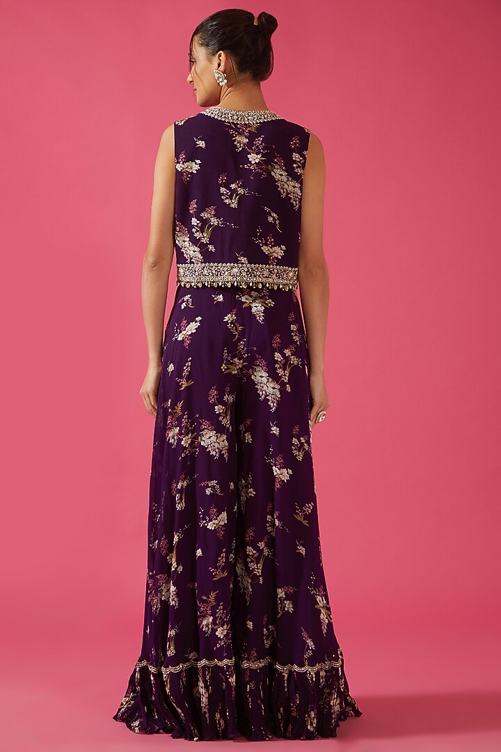 Purple Georgette Embroidered Wedding Sharara Set by Sana Barreja at Pernia's Pop Up Shop
