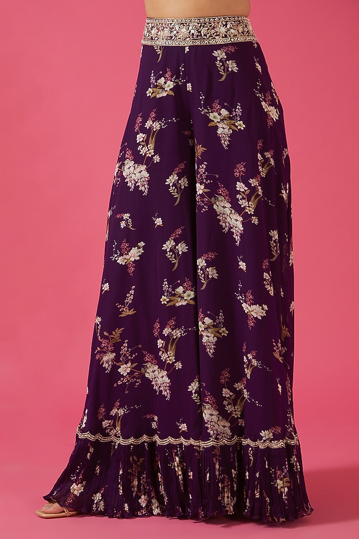 Purple Georgette Embroidered Wedding Sharara Set by Sana Barreja at Pernia's Pop Up Shop