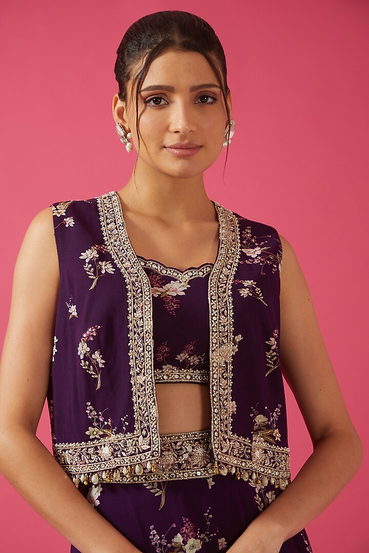 Purple Georgette Embroidered Wedding Sharara Set by Sana Barreja at Pernia's Pop Up Shop
