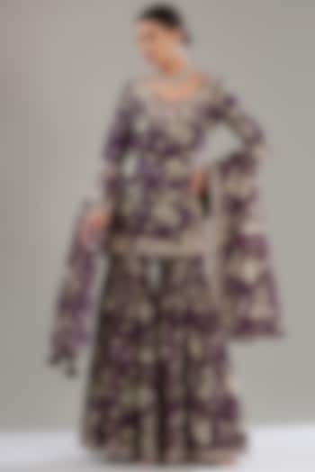 Purple Georgette Printed Sharara Set by Sana Barreja at Pernia's Pop Up Shop