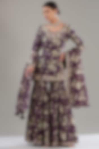 Purple Georgette Printed Sharara Set by Sana Barreja