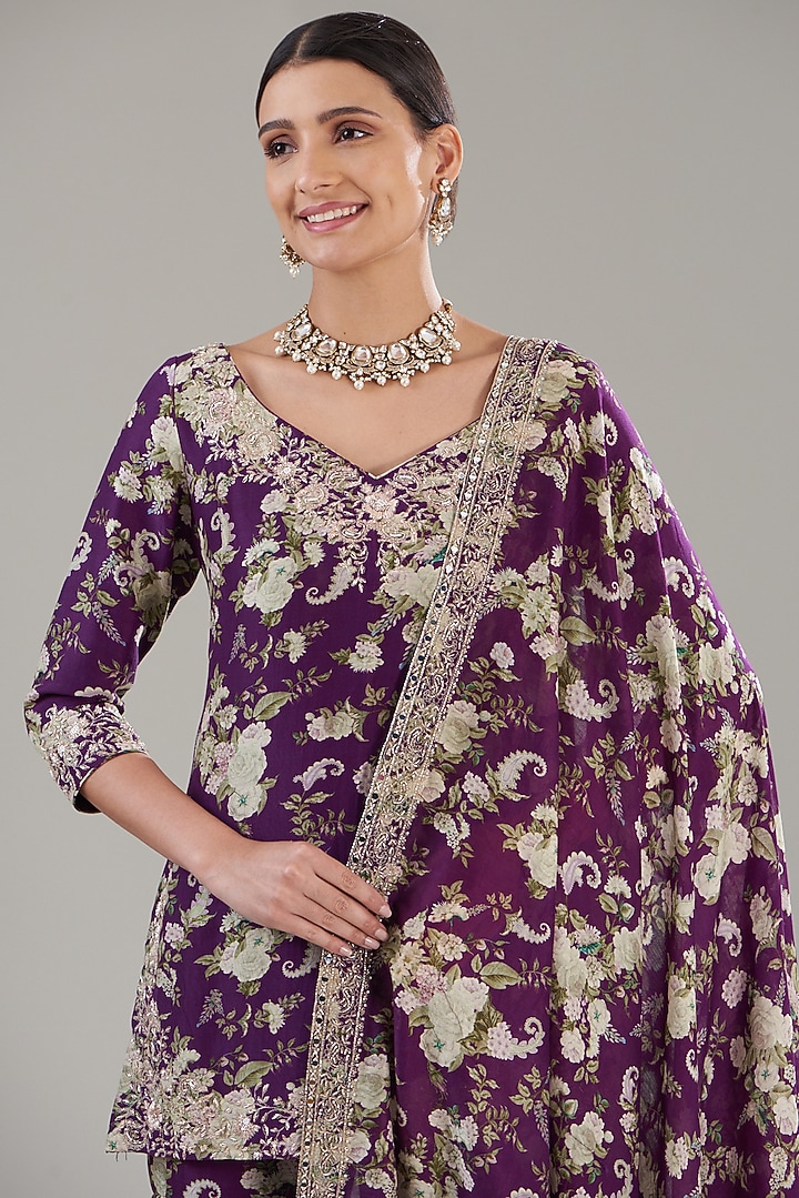Purple Georgette Printed Wedding Sharara Set by Sana Barreja at Pernia's Pop Up Shop