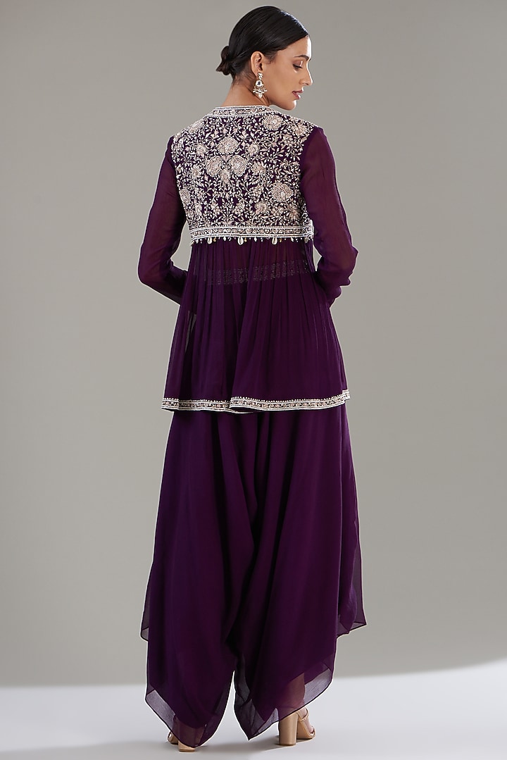 Purple Georgette Embroidered Jacket Set by Sana Barreja at Pernia's Pop Up Shop