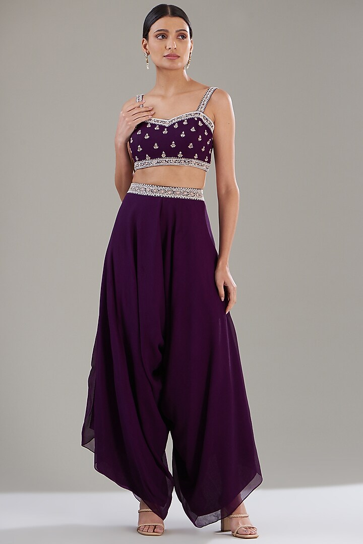 Purple Georgette Embroidered Jacket Set by Sana Barreja at Pernia's Pop Up Shop