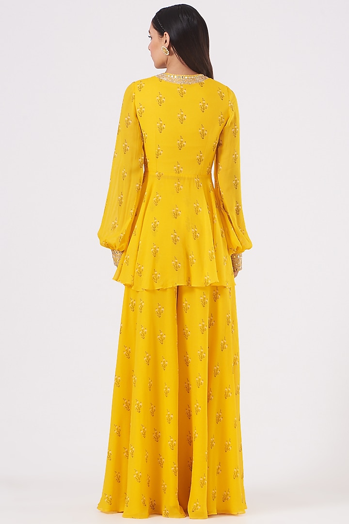Dandelion Yellow Hand Embroidered Party Wear Sharara Set by Sana Barreja at Pernia's Pop Up Shop