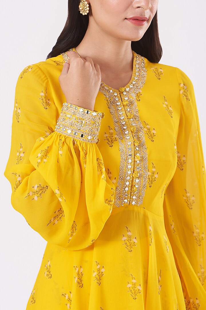Dandelion Yellow Hand Embroidered Party Wear Sharara Set by Sana Barreja at Pernia's Pop Up Shop