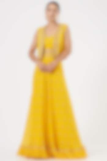 Yellow Georgette Sharara Set by Sana Barreja