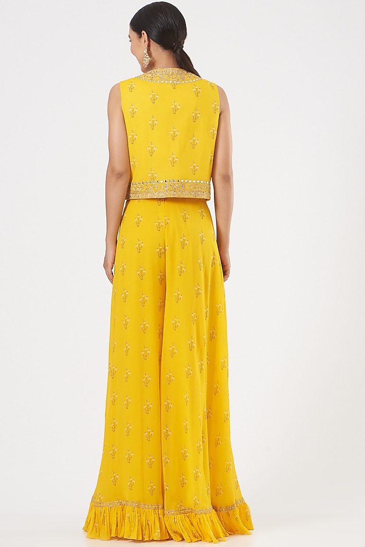 Yellow Georgette Wedding Sharara Set by Sana Barreja at Pernia's Pop Up Shop