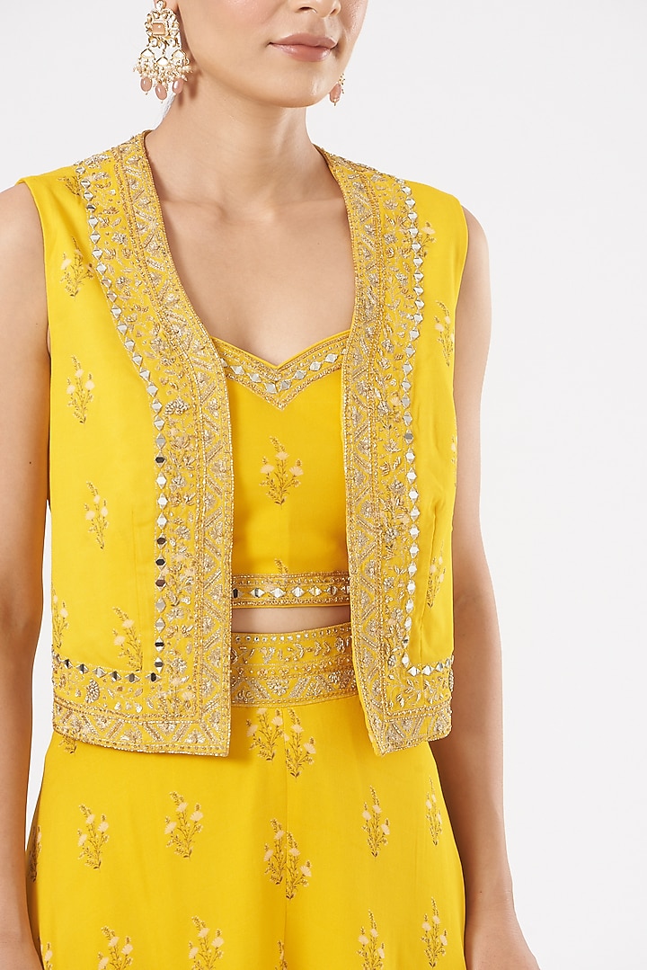 Yellow Georgette Wedding Sharara Set by Sana Barreja at Pernia's Pop Up Shop