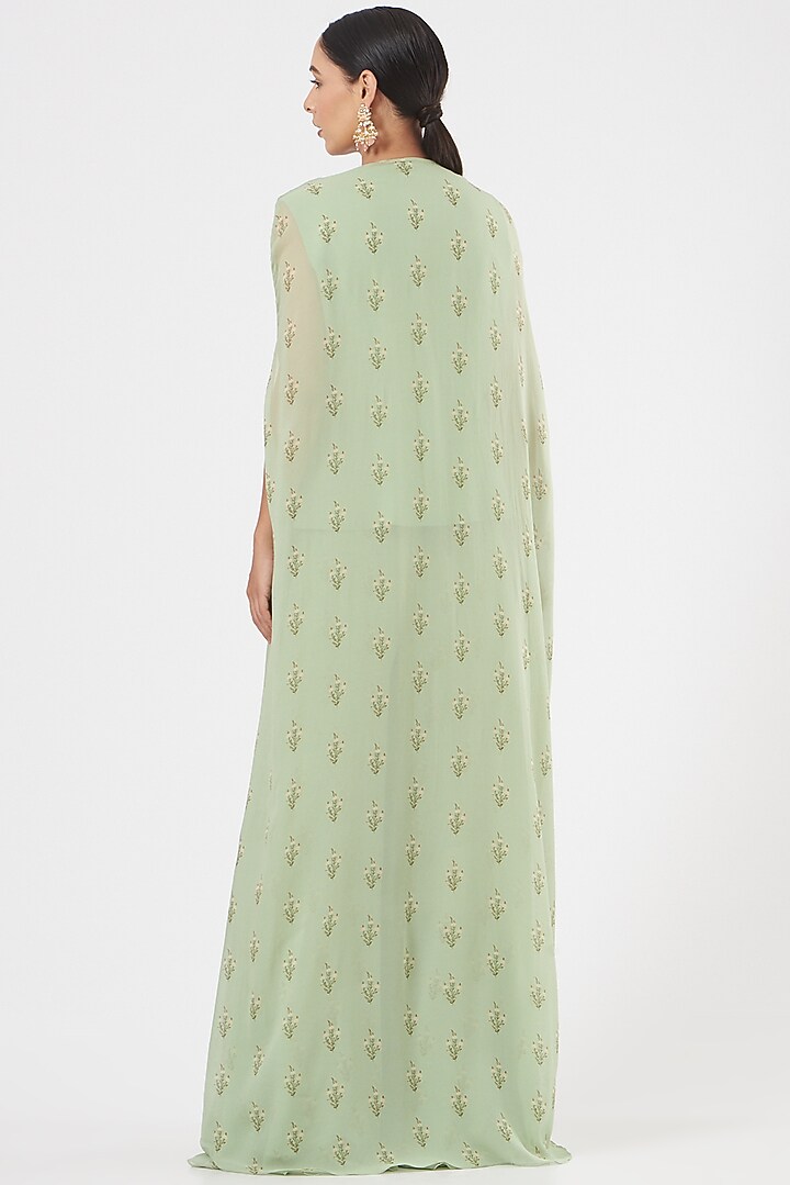 Mint Green Georgette Wedding Sharara Set by Sana Barreja at Pernia's Pop Up Shop