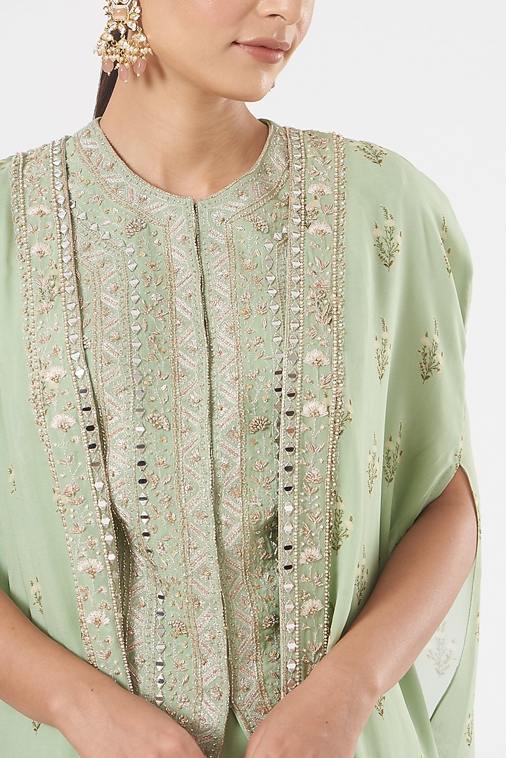 Mint Green Georgette Wedding Sharara Set by Sana Barreja at Pernia's Pop Up Shop