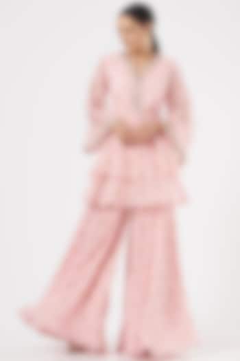 Blush Pink Printed Sharara Set by Sana Barreja