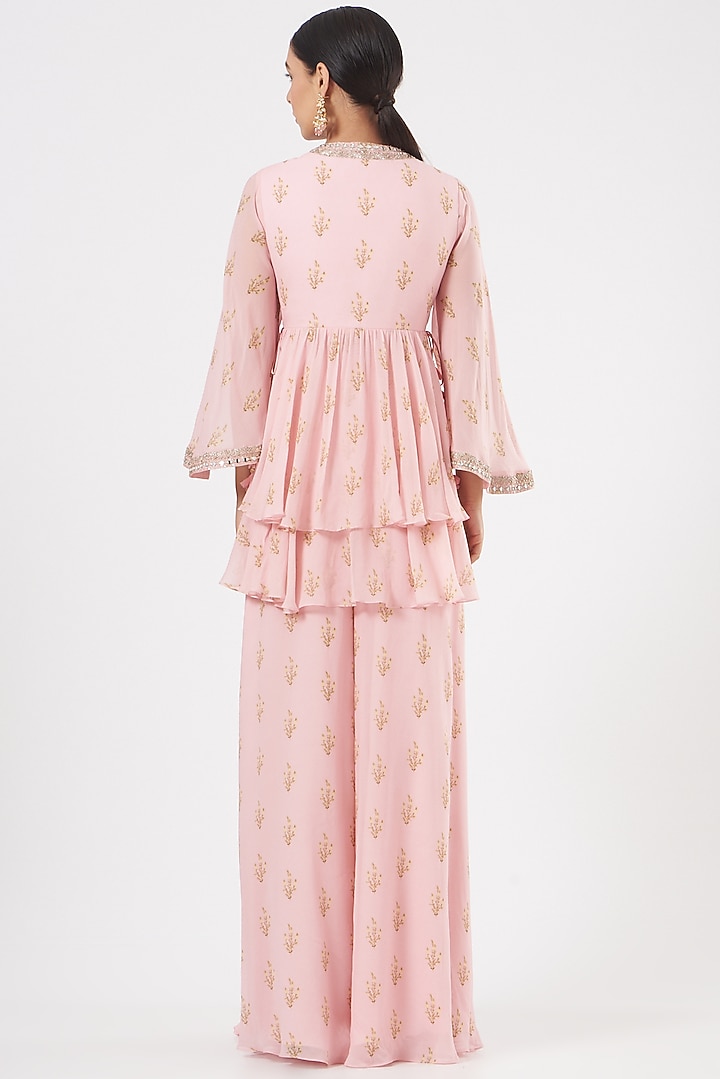 Blush Pink Printed Party Wear Sharara Set by Sana Barreja at Pernia's Pop Up Shop