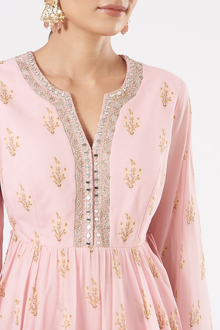 Blush Pink Printed Party Wear Sharara Set by Sana Barreja at Pernia's Pop Up Shop