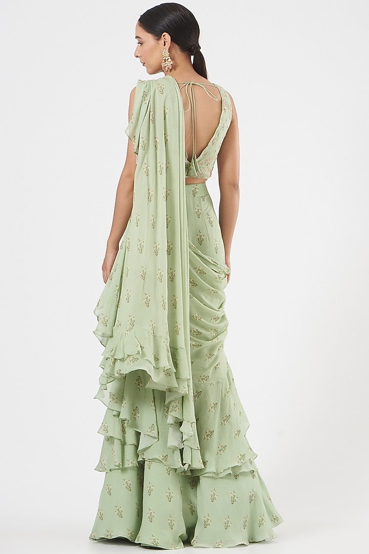 Mint Green Pre-Stitched Wedding Saree Set by Sana Barreja at Pernia's Pop Up Shop