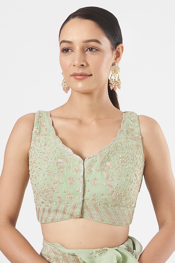 Mint Green Pre-Stitched Wedding Saree Set by Sana Barreja at Pernia's Pop Up Shop