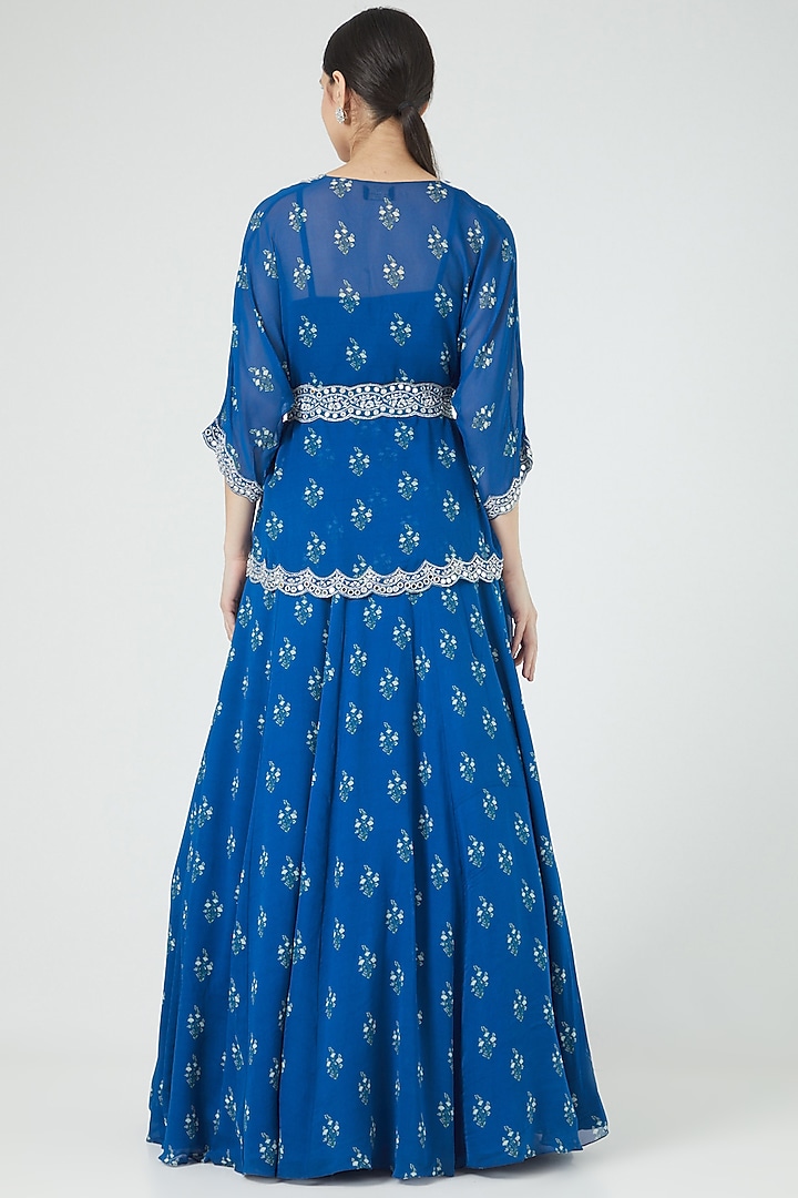Cobalt Blue Embroidered Wedding Lehenga Set by Sana Barreja at Pernia's Pop Up Shop