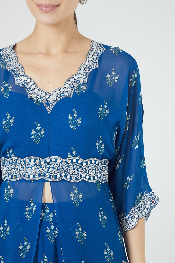 Cobalt Blue Embroidered Wedding Lehenga Set by Sana Barreja at Pernia's Pop Up Shop
