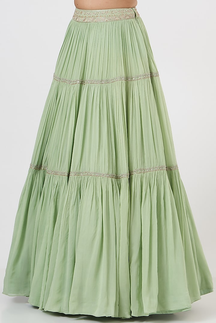 Mint Green Georgette Printed Wedding Lehenga Set by Sana Barreja at Pernia's Pop Up Shop