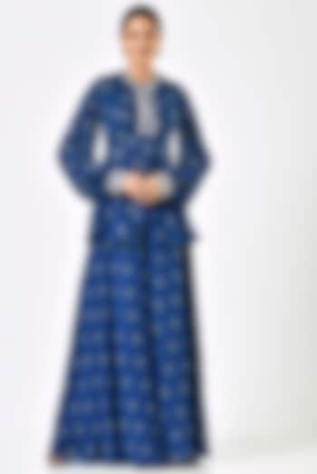 Blue Printed Sharara Set by Sana Barreja