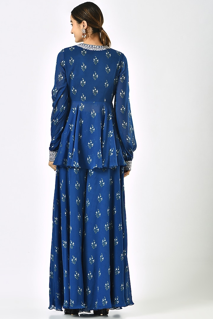 Blue Printed Wedding Sharara Set by Sana Barreja at Pernia's Pop Up Shop