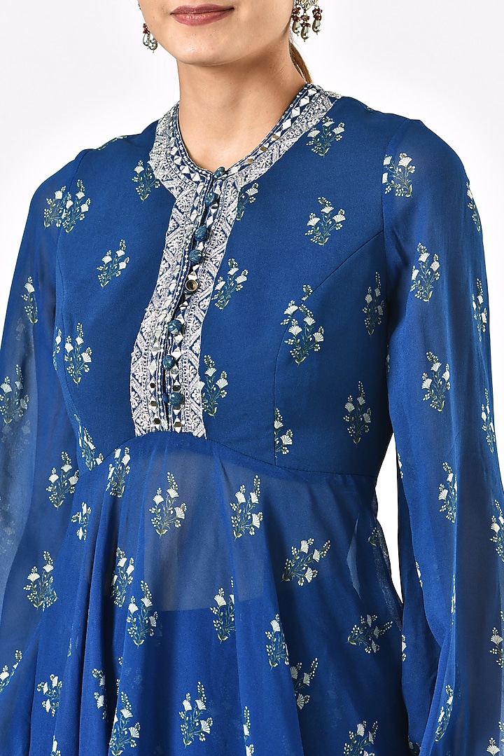 Blue Printed Wedding Sharara Set by Sana Barreja at Pernia's Pop Up Shop