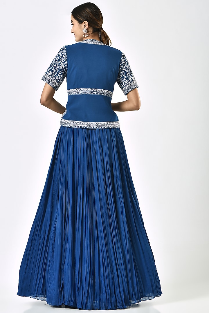 Blue Georgette Skirt Set by Sana Barreja at Pernia's Pop Up Shop