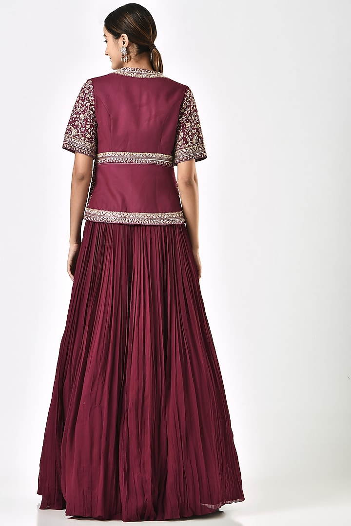 Maroon Georgette Skirt Set by Sana Barreja at Pernia's Pop Up Shop