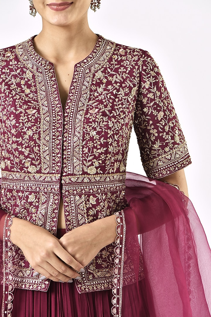 Maroon Georgette Skirt Set by Sana Barreja at Pernia's Pop Up Shop