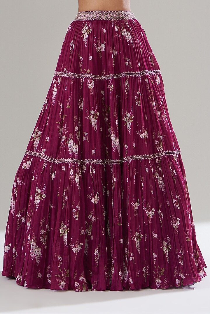 Fuchsia Georgette Printed Wedding Lehenga Set by Sana Barreja at Pernia's Pop Up Shop