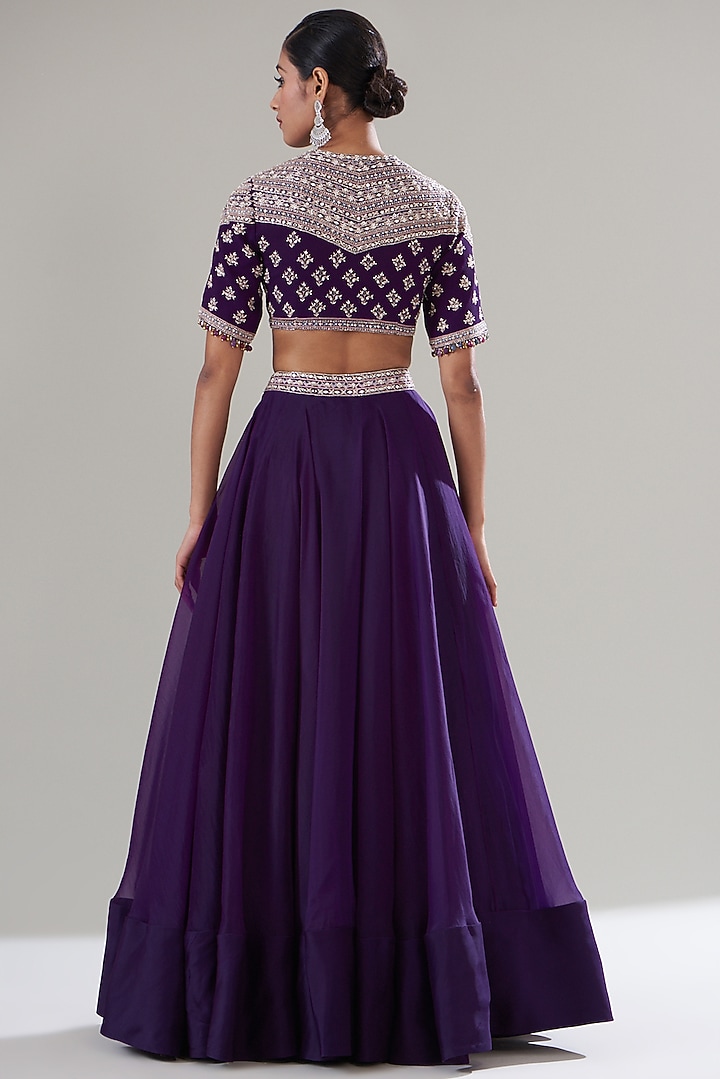 Purple Organza & Silk Chiffon Wedding Lehenga Set by Sana Barreja at Pernia's Pop Up Shop