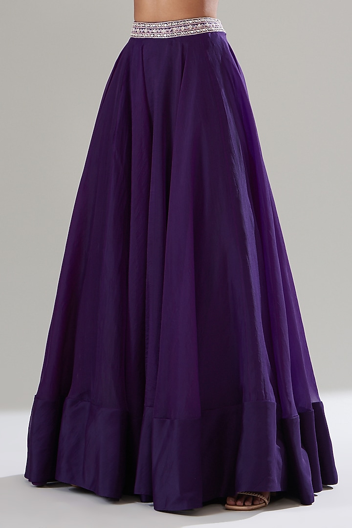 Purple Organza & Silk Chiffon Wedding Lehenga Set by Sana Barreja at Pernia's Pop Up Shop