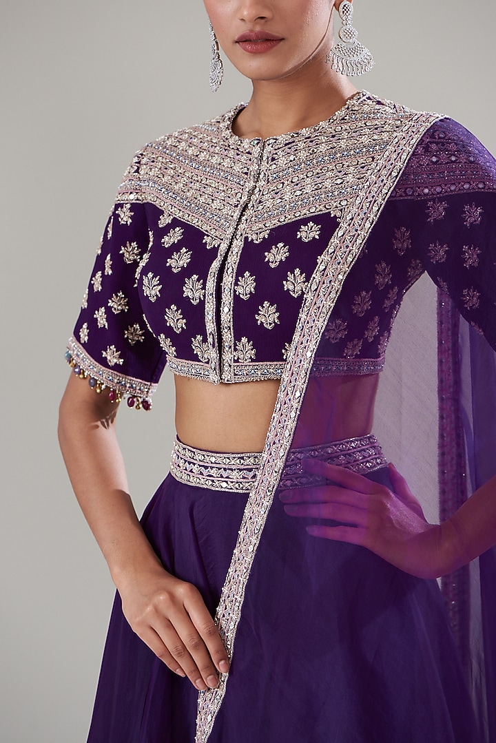 Purple Organza & Silk Chiffon Wedding Lehenga Set by Sana Barreja at Pernia's Pop Up Shop