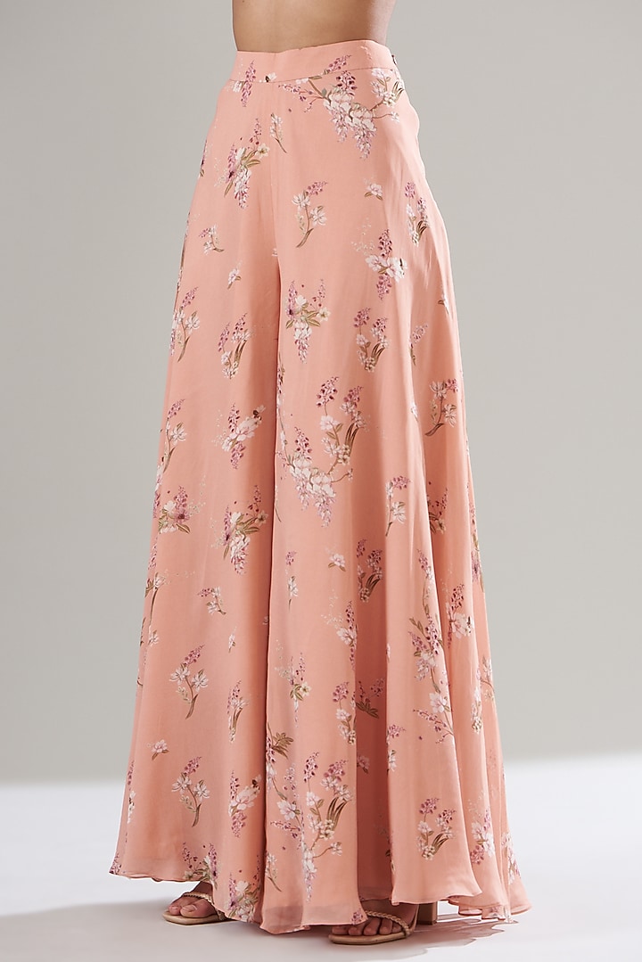 Peach Georgette Printed Party Wear Sharara Set by Sana Barreja at Pernia's Pop Up Shop