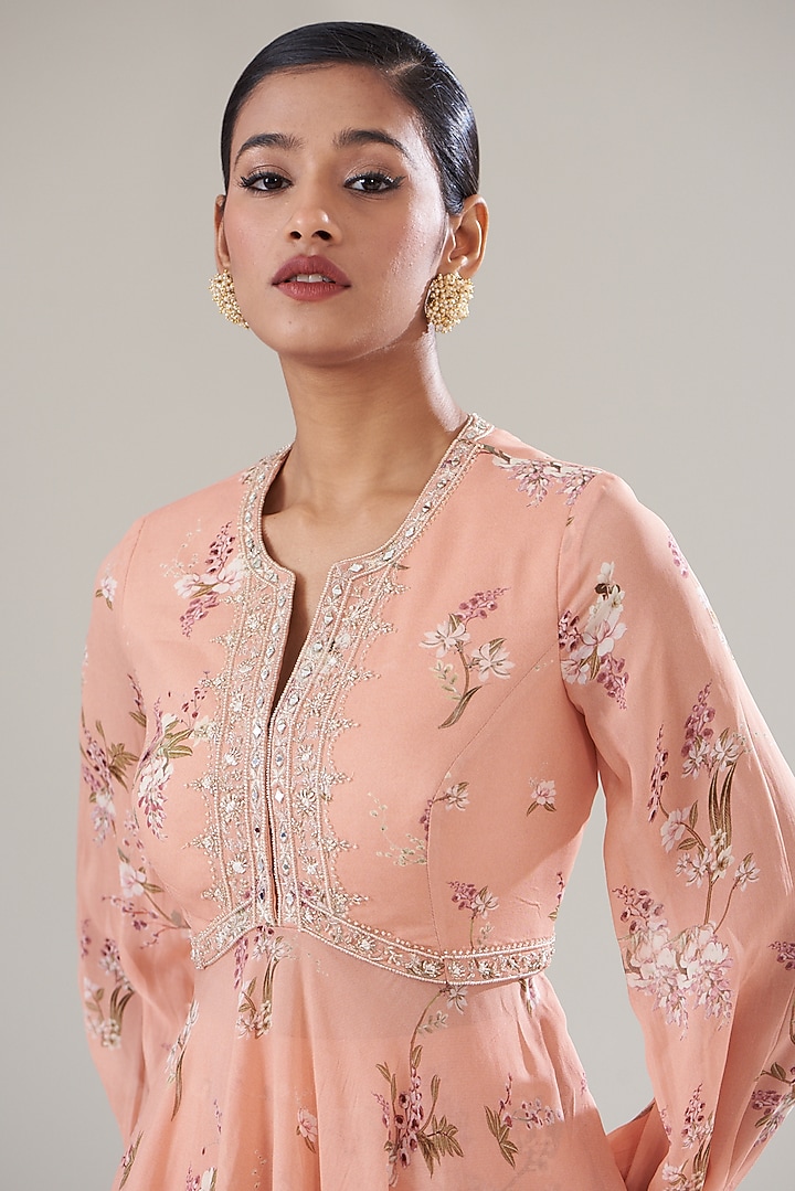Peach Georgette Printed Party Wear Sharara Set by Sana Barreja at Pernia's Pop Up Shop