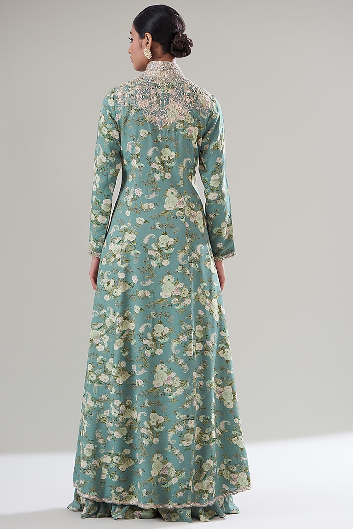 Ice Blue Chanderi Silk Printed Kurta Set by Sana Barreja at Pernia's Pop Up Shop