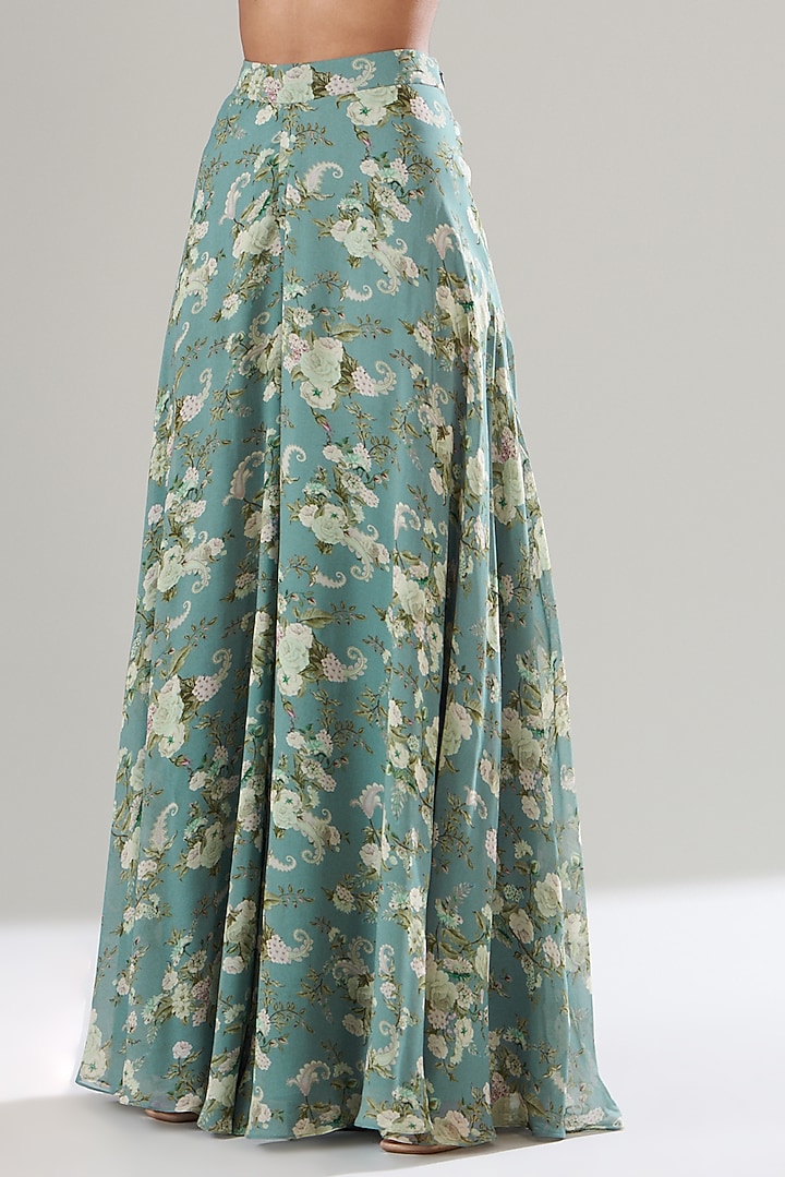 Ice Blue Chanderi Silk Printed Kurta Set by Sana Barreja at Pernia's Pop Up Shop