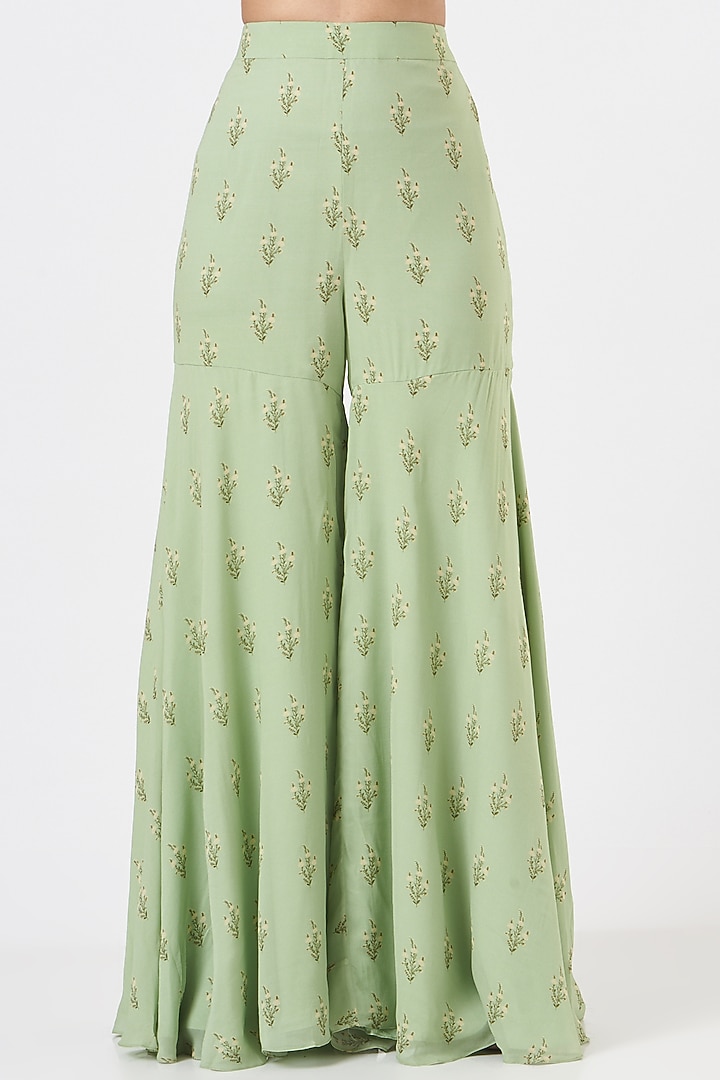 Mint Green Georgette Floral Printed Gharara Set by Sana Barreja at Pernia's Pop Up Shop