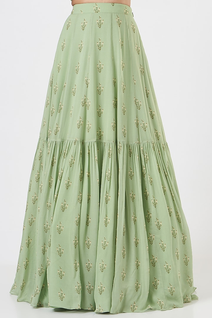 Mint Green Georgette Floral Printed Wedding Lehenga Set by Sana Barreja at Pernia's Pop Up Shop