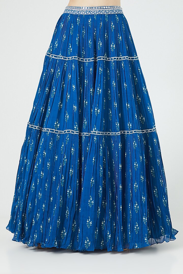Cobalt Blue Printed Wedding Lehenga Set by Sana Barreja at Pernia's Pop Up Shop