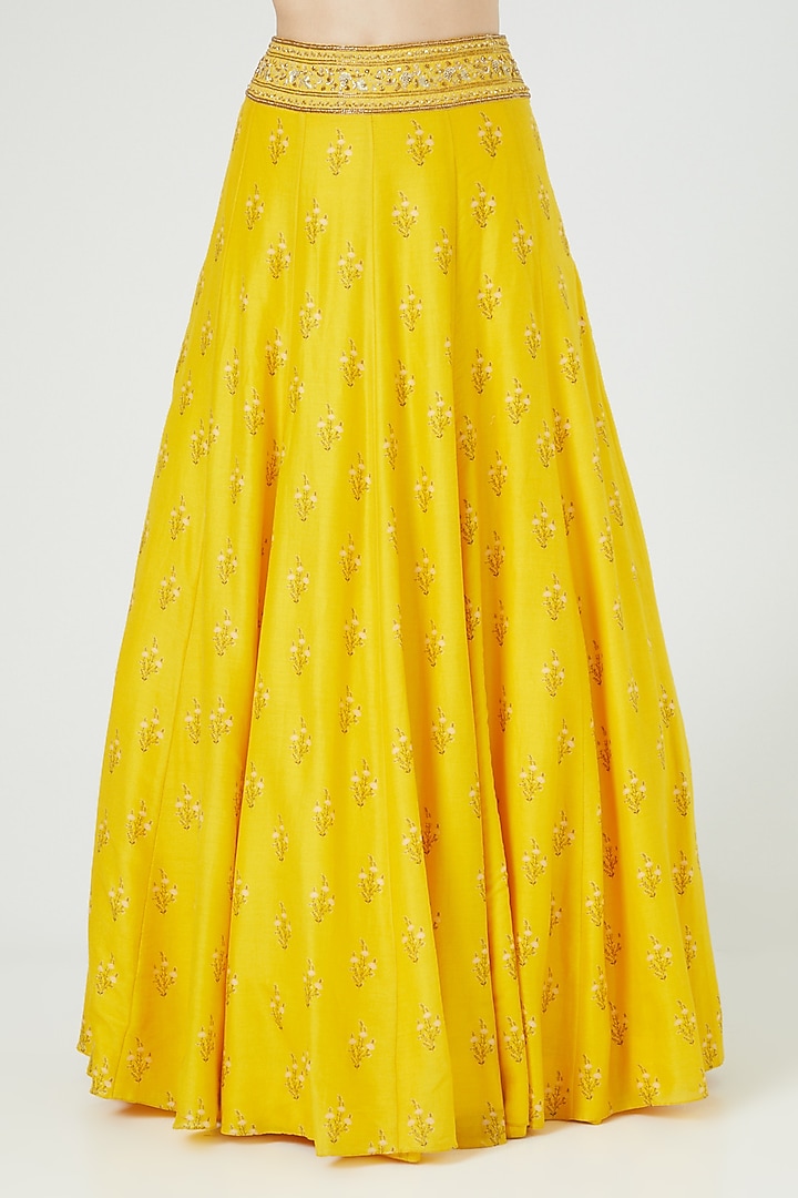 Yellow Georgette Zardosi Hand Embroidered Wedding Lehenga Set by Sana Barreja at Pernia's Pop Up Shop