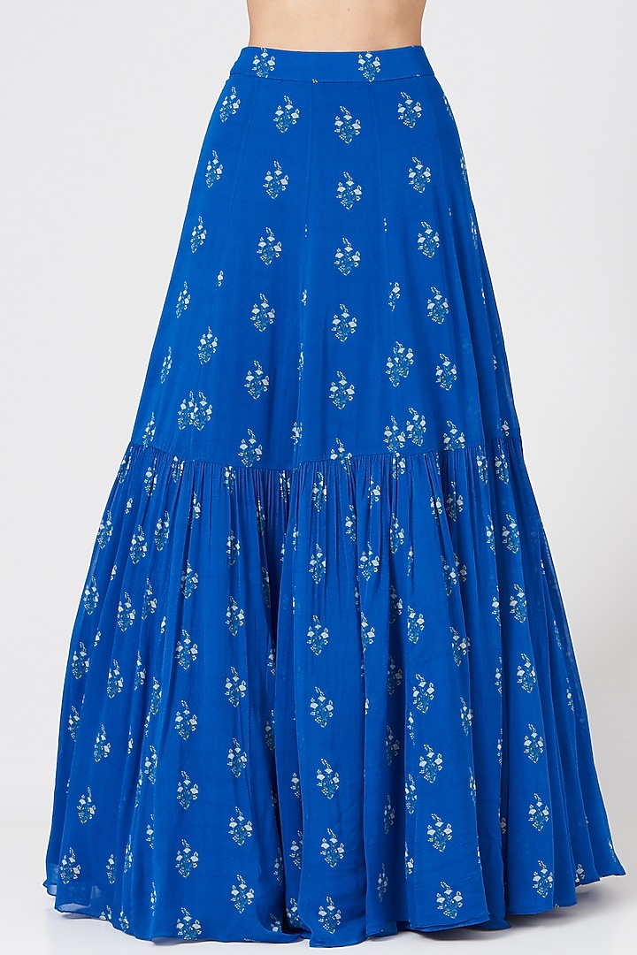 Blue Georgette Ruched Wedding Lehenga Set by Sana Barreja at Pernia's Pop Up Shop