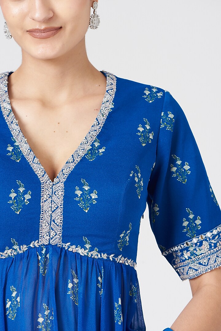 Blue Georgette Ruched Wedding Lehenga Set by Sana Barreja at Pernia's Pop Up Shop