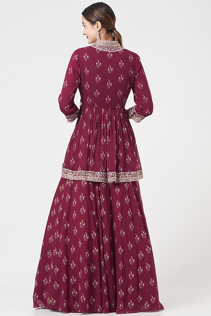 Wine Hand Embroidered Wedding Lehenga Set by Sana Barreja at Pernia's Pop Up Shop