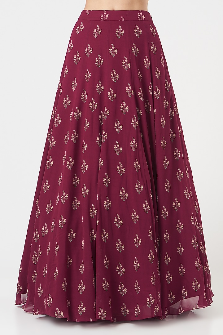 Wine Hand Embroidered Wedding Lehenga Set by Sana Barreja at Pernia's Pop Up Shop